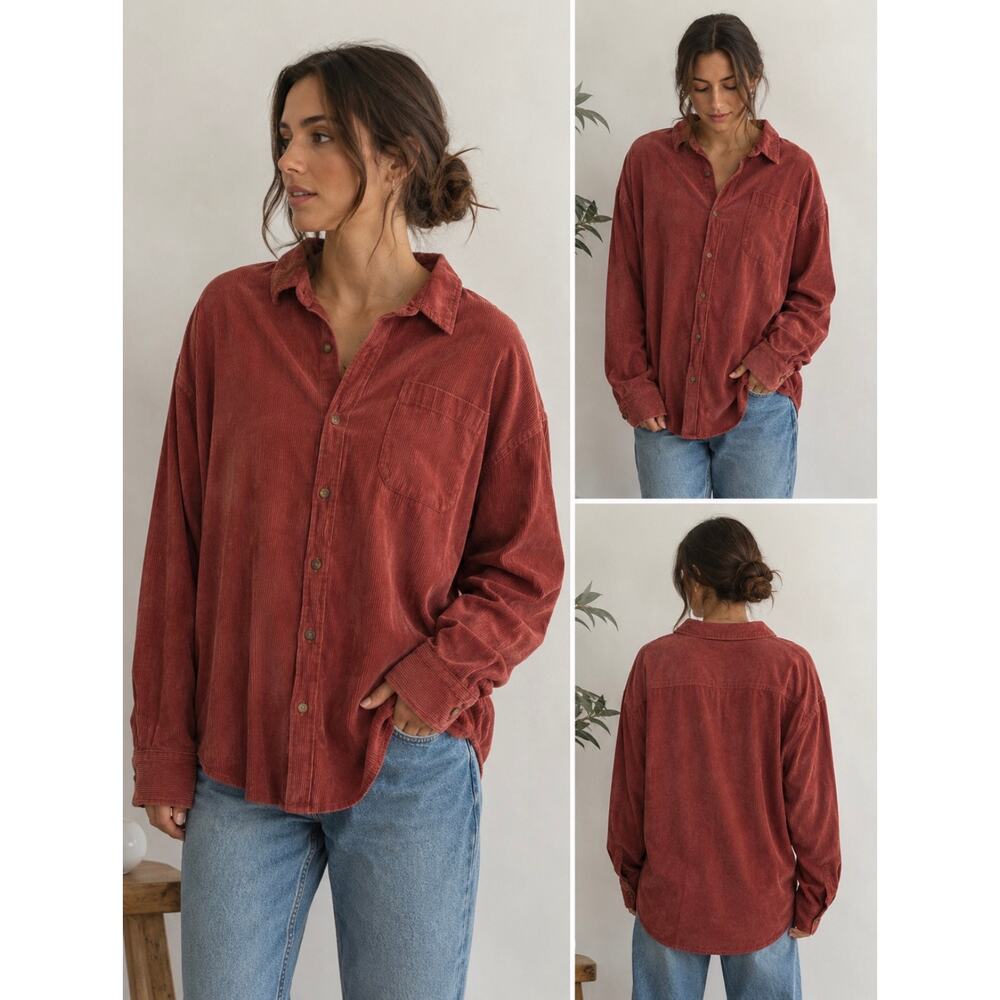 Oversized vintage style rustic red buttondown shirt M/L